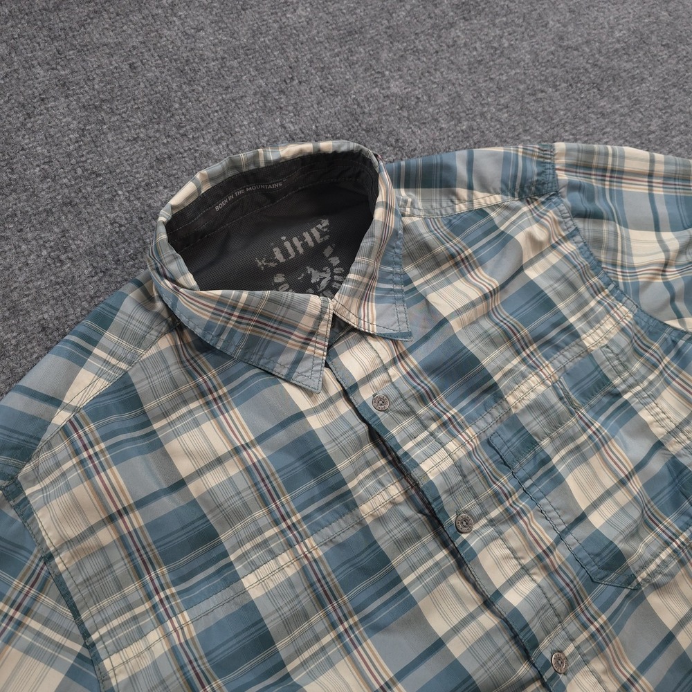 Kuhl Shirt Mens Large Blue Plaid Lightweight Performance Hiking Camp Outdoors